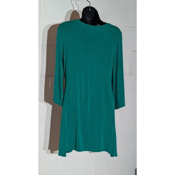 Trendy United Green Tunic Dress 3/4 Sleeve Scoop Neck Flare Swing Medium - Picture 3 of 5